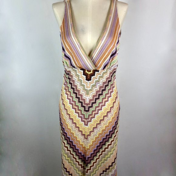 Missoni Orange Label V-Neck Zigzag Knit Dress - Picture 3 of 15